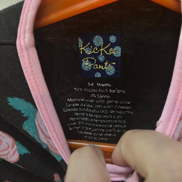 KicKee Pants Infant Bamboo Romper 3-6M Black & Pink Rose Floral Print - Picture 2 of 3